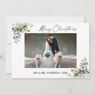 Calligraphy Bläck Script Couple Greenery Berries Julkort