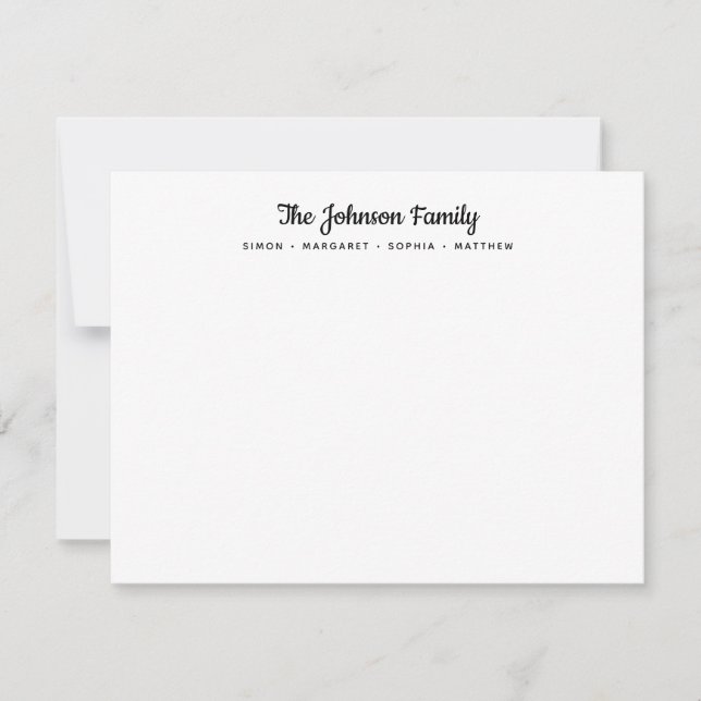 Calligraphy Black Script Family Namn Stationery Anteckningskort (Framsida)
