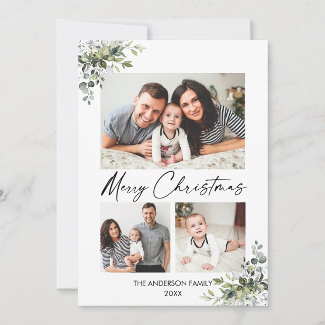 Calligraphy Bläck Script Grey 3 Photo Jul Julkort (Framsida)