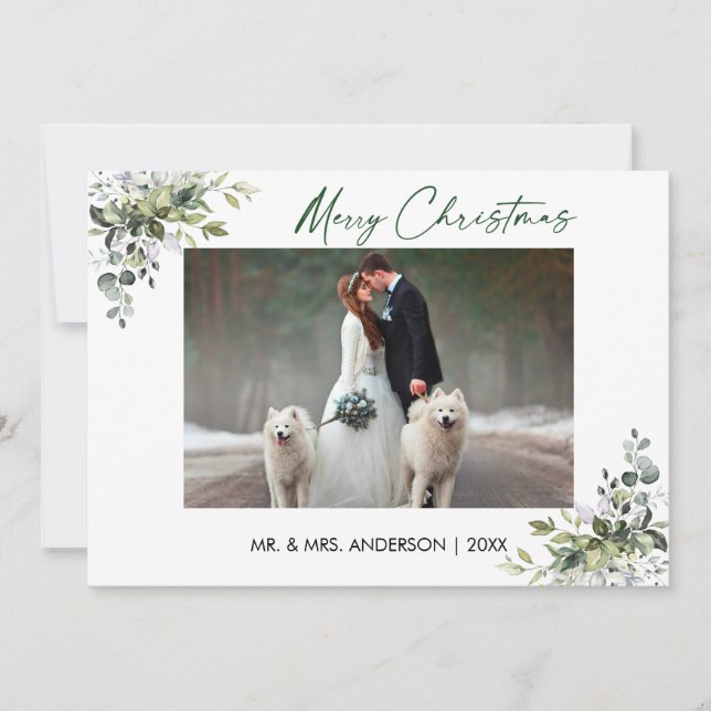 Calligraphy Bläck Script jul Greenery Couple Julkort (Framsida)