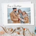 Calligraphy Bläck Script Photo Seas and Hälsning Julkort<br><div class="desc">Modern minimalistisk elegance Calligraphy Bläck Pen Handskriven Script Seas & Hälsning Photo Helgdag Card</div>