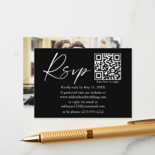 Calligraphy Bläck Script QR Photo Bröllop Black OS Tilläggskort