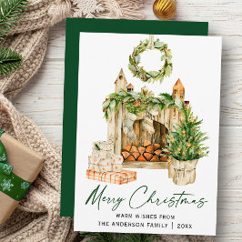 Calligraphy Bläck Script Watercolor Gräs HEarth Julkort