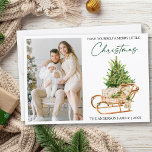 Calligraphy Bläck Watercolor Gräs Sleigh Photo Julkort<br><div class="desc">Modern Elegant Calligraphy Bläck Pen Script Minimalist Watercolor Gräs Träd och Wood Sleigh Photo Helgdag Card - ha dig själv en fin jul</div>