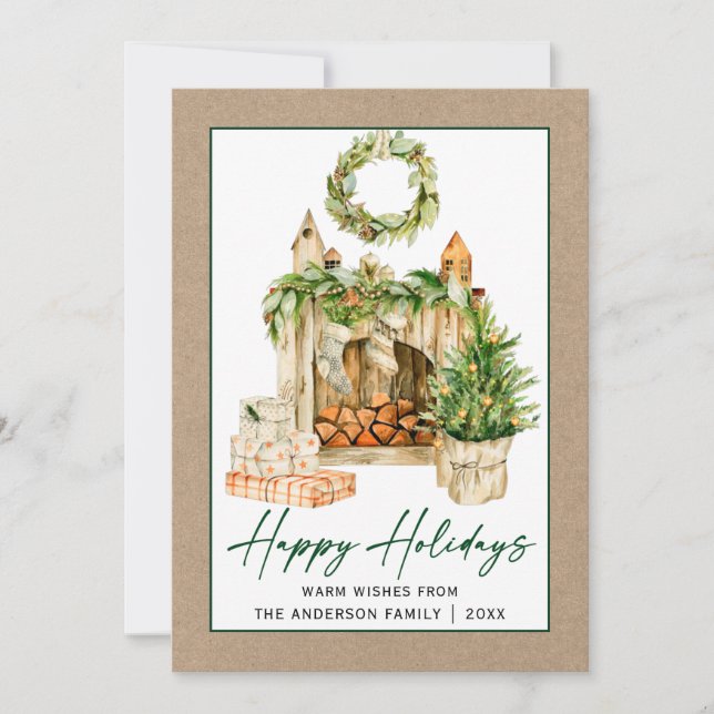 Calligraphy Bläck Watercolor Helgdagars Kraft Julkort (Framsida)