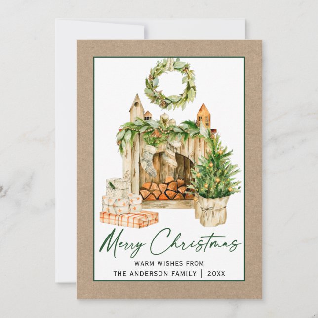 Calligraphy Bläck Watercolor jul Kraft Julkort (Framsida)