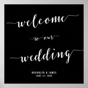 Calligraphy Black Wedding Reception Sign 15x15 Poster
