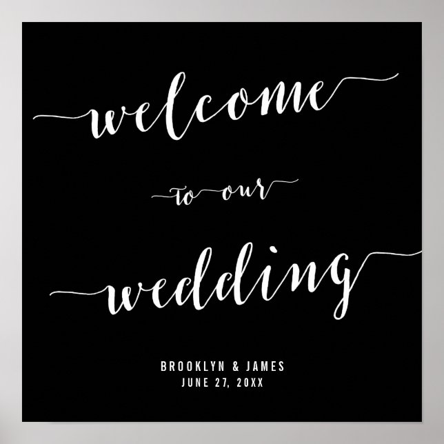 Calligraphy Black Wedding Reception Sign 15x15 Poster (Framsidan)