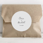 Calligraphy Black White Bröllop Runt Klistermärke<br><div class="desc">Den här kalligrafin,  svarta,  vita bröllop-klistermärket är perfekt för en girig bröllopsmottagning. Utformningen har ett vackert svart teckensnitt i en vit bakgrund för att göra evenemanget skönare.</div>