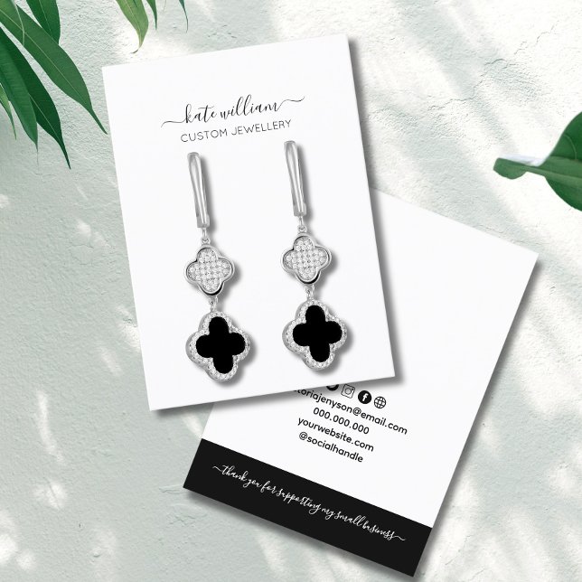 Calligraphy Black White Earring Visning Card Visitkort (Skapare uppladdad)