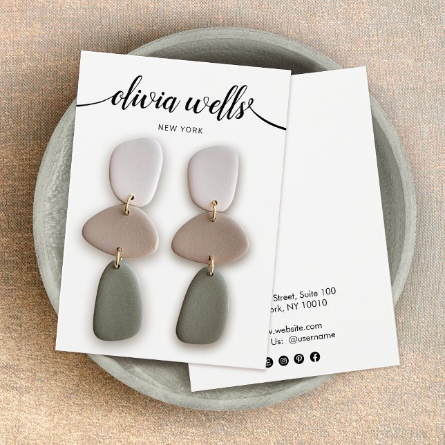 Calligraphy Black White Earring Visning Card Visitkort (Skapare uppladdad)