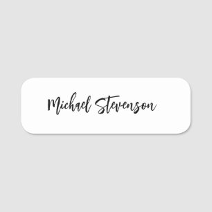 Calligraphy Black White Personlig Plain Modern Namnbricka