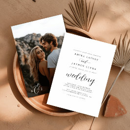 Calligraphy Black White Rustic Boho Photo Bröllop Inbjudningar