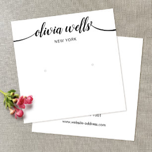 Calligraphy Black White Stud Earring Visning Card Fyrkantigt Visitkort