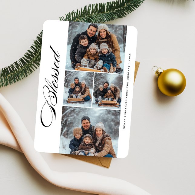 Calligraphy Blessed 4 Photo Religious Christmas Julkort (Skapare uppladdad)