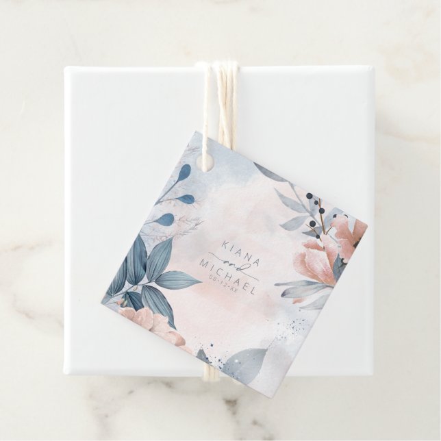 Calligraphy Blommigt Bröllop Dusty Blue ID771 Gåvor Etiketter (På plats)