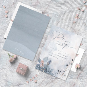 Calligraphy Blommigt Bröllop Dusty Blue ID771 OSA Kort