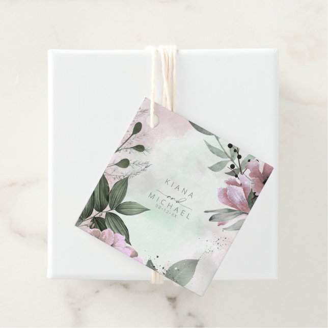 Calligraphy Blommigt Bröllop Mauve ID771 Gåvor Etiketter (På plats)