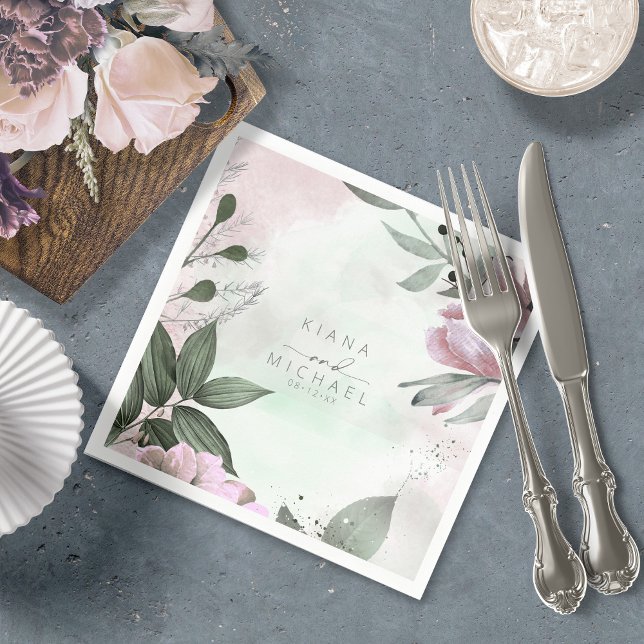 Calligraphy Blommigt Bröllop Mauve ID771 Pappersservett (Skapare uppladdad)