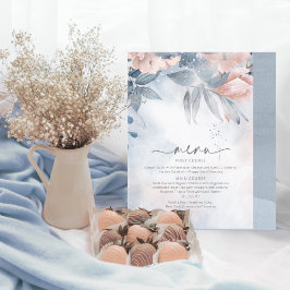 Calligraphy Blommigt Bröllop Menu Blue ID771