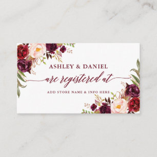 Calligraphy Blommigt Bröllop Registry Burgundy Tilläggskort