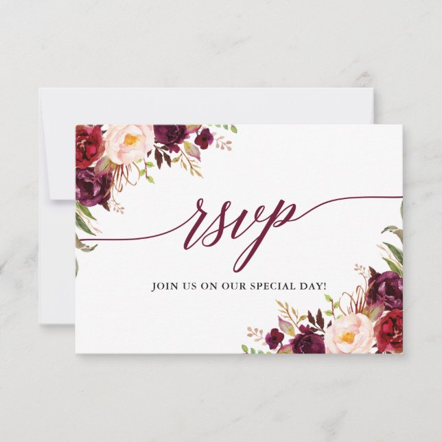 Calligraphy Blommigt Burgundy Bröllop OSA Meal Car (Framsida)