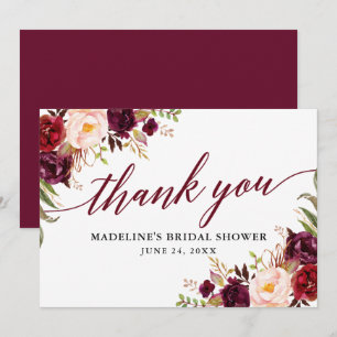 Calligraphy Blommigt Burgundy Möhippa Tack Kort