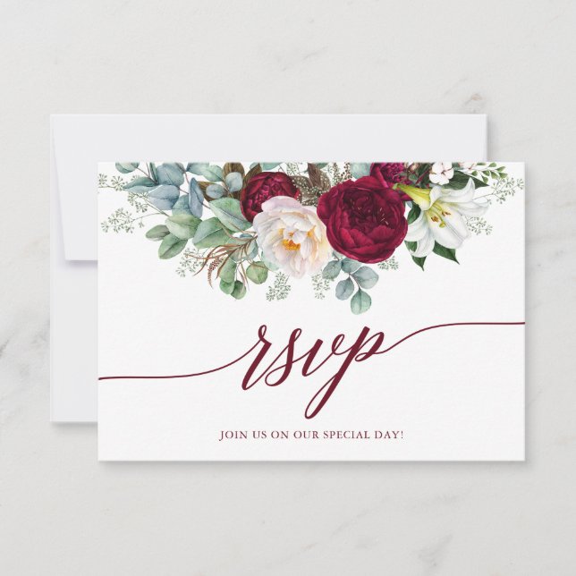 Calligraphy Blommigt Burgundy OSA Bröllop Card Kort (Framsida)