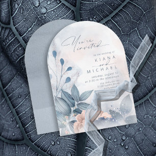 Calligraphy Blommigt Dusty Blue Arch ID771 Inbjudningar