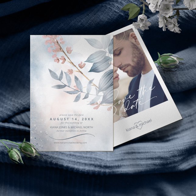 Calligraphy Blommigt Dusty Blue ID771 Spara Datumet (Skapare uppladdad)