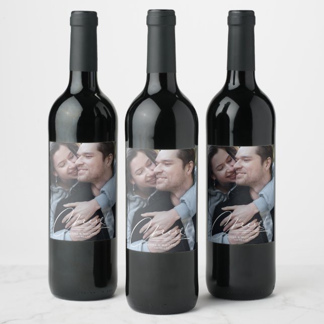 Calligraphy Blommigt Dusty Blue ID771 Vinflaska Etikett (Flaskor)