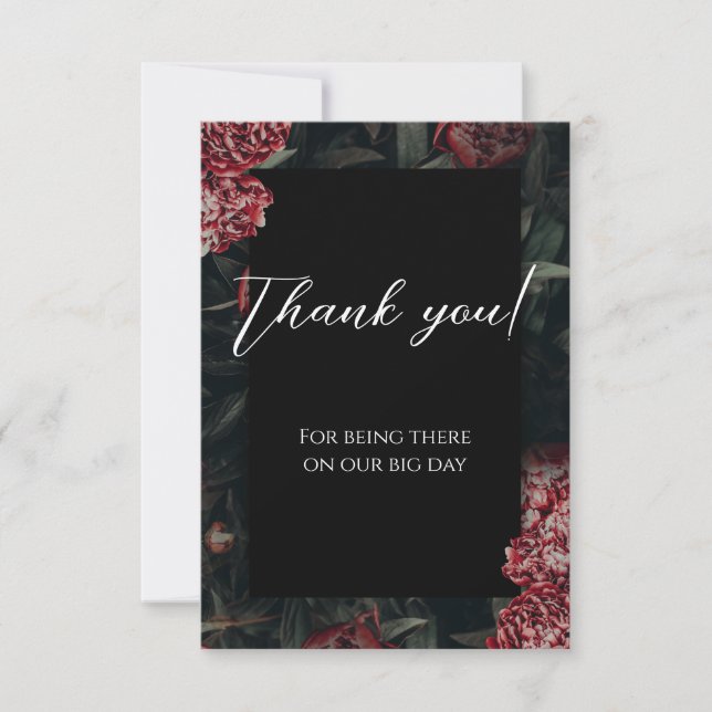 Calligraphy Blommigt Peony Gothic Bröllop Tack Kort (Framsida)