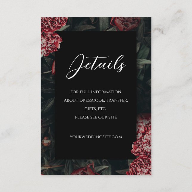 Calligraphy Blommigt Peony Gothic Bröllop Tilläggskort (Framsida)