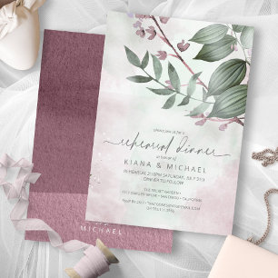 Calligraphy Blommigt Rehearsal Dinner Mauve ID771 Inbjudningar