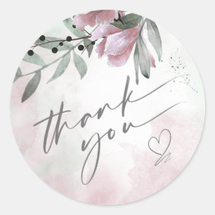 Calligraphy Blommigt Tack Heart Mauve ID771 Runt Klistermärke
