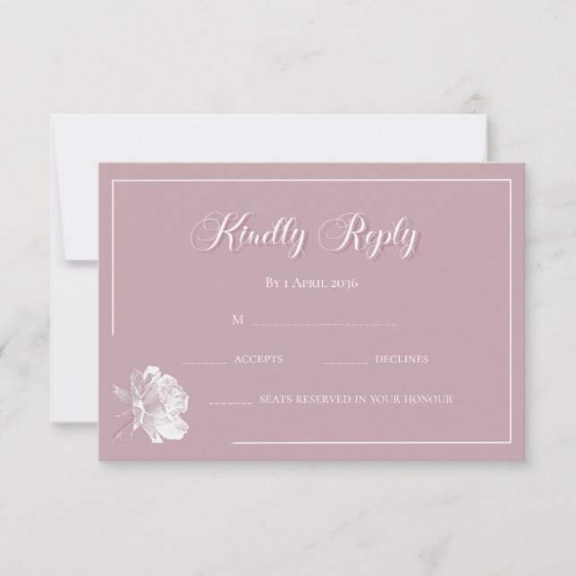 Calligraphy Blush Pink White Floral Wedding RSVP Anteckningskort (Framsida)