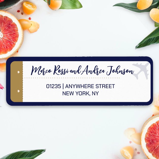 Calligraphy Boarding Pass Bröllop Returadress Etikett (Boarding Pass Wedding Return Address Label)