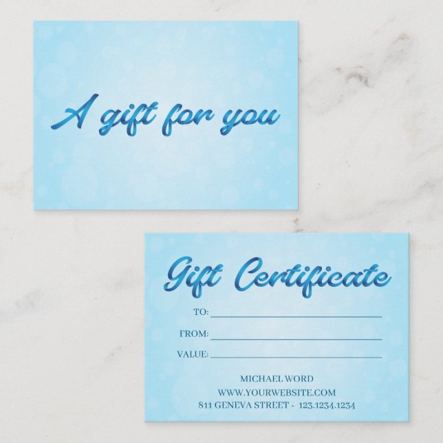 Calligraphy Bobble Small Business Gift Certificate Visitkort (Fram/baksida)