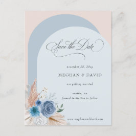 Calligraphy Boho Dusty Blue Pampas Save Date Meddelande Vykort