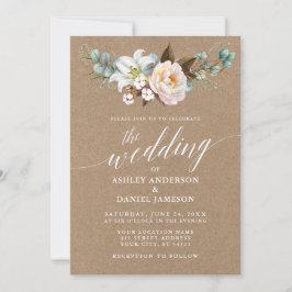 Calligraphy Botanical Blommigt Bröllop Kraft Inbju