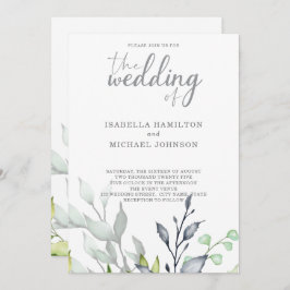 Calligraphy Botanical Bröllop elegant Inbjudningar