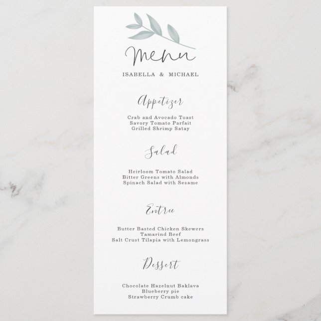 Calligraphy Botanical Bröllop Menu Meny (Framsida)
