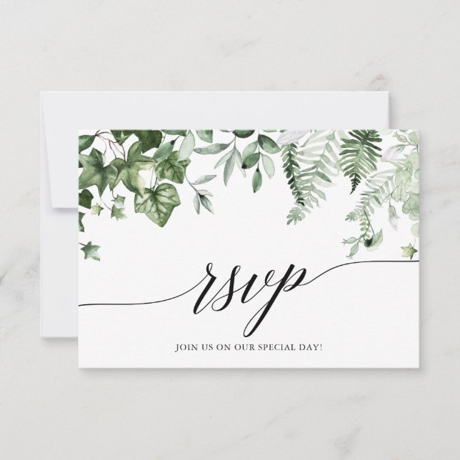 Calligraphy Botanical Ivy Greenery Bröllop OSA Kort (Framsida)
