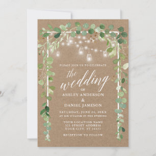 Calligraphy Botanical Ljus Kraft Bröllop Inbjudningar