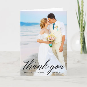 Calligraphy Bride Groom Bröllop Photo Fold B Tack Kort