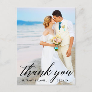 Calligraphy Bröllop Bride Groom Photo Tack B Vykort