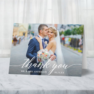 Calligraphy Bröllop Bride Groom Photo W Note Tack Kort