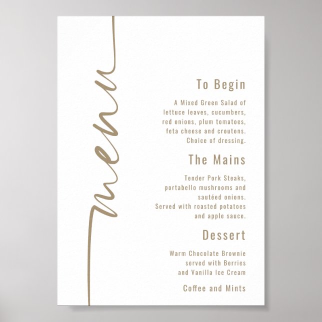 Calligraphy Bröllop Champagne Guld Menu Poster (Framsidan)