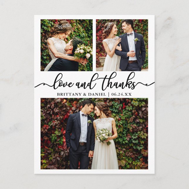 Calligraphy Bröllop Collage 3 Photo Tack Vykort (Framsida)