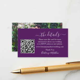 Calligraphy Bröllop Details Webben QR Photo Lila Tilläggskort